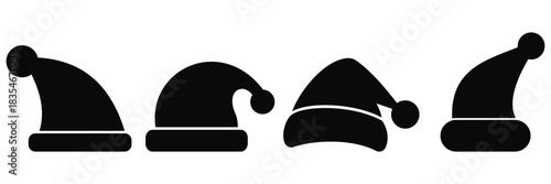 Santa Hat Vector Icon – Minimal Christmas Cap Illustration in Flat Outline Style