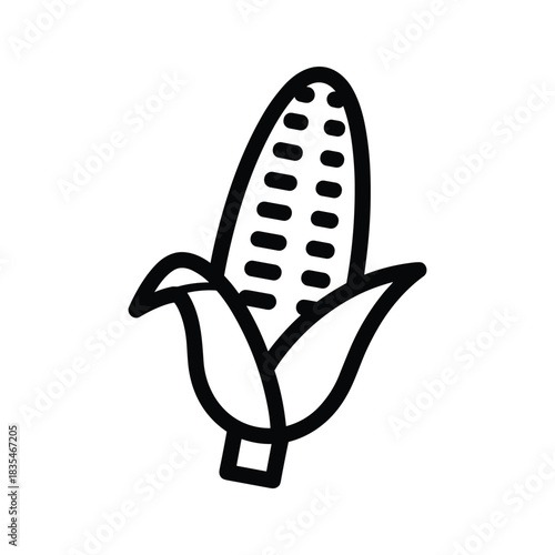 Corn on the cob vector icon simple line drawing of maize cob with leaves and kernels