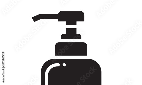 Minimalist black icon representing a modern soap or lotion dispenser pump for hygiene and personal care designs