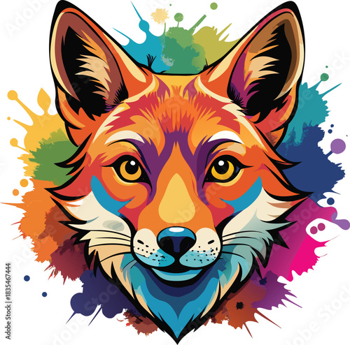 Red fox cartoon mascot illustration with a banner, featuring a wild mammal face predator vector drawing