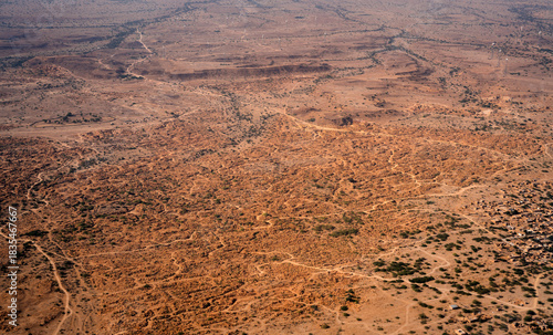 Dry land in the desert, Rajasthan, India. Aerial view