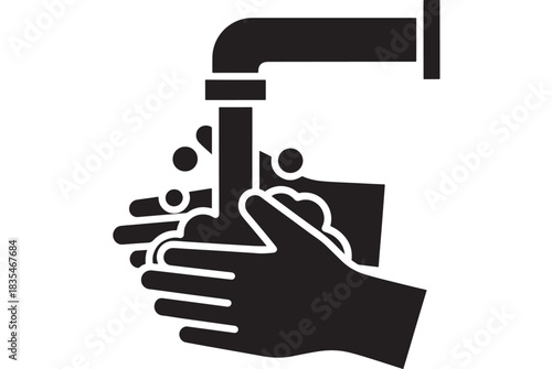 Essential hygiene alert symbol showing hands being thoroughly washed with soap and running water for maximum cleanliness and health safety