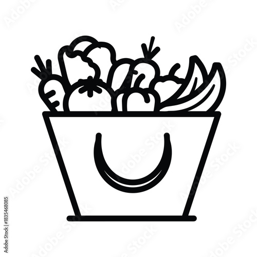 Shopping bag with vegetables outline ingredient for healthy eating natural vegetarian food organic