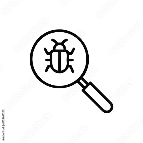 bug detection icon, debugging symbol, software bug, magnifying glass bug, code issues,