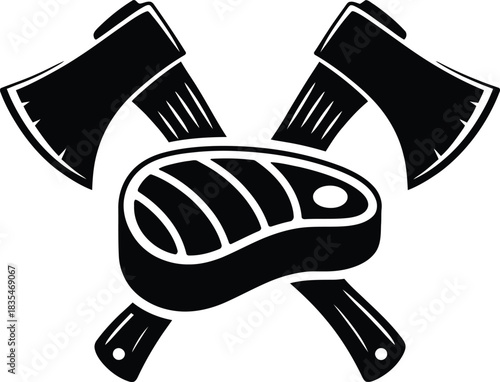 Butcher s axe and meat steak chop silhouette