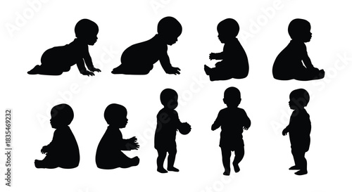 Silhouette illustrations depicting different stages of infant development and growth