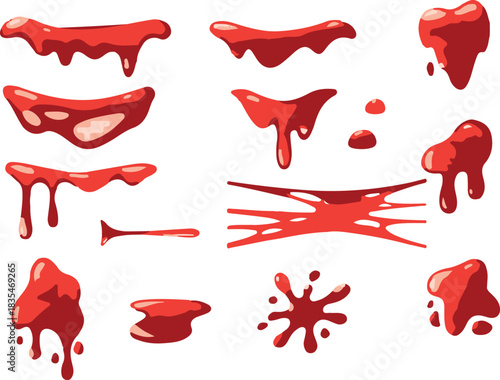 red cartoon slime vector design. sticky liquid sludge, jelly texture red slimy snivel illustration art