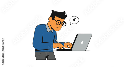 Writer at laptop with pen