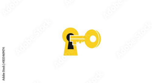 A yellow key entering a black keyhole