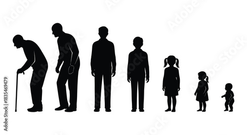 Silhouettes of a family showing growth stages from elderly to infant