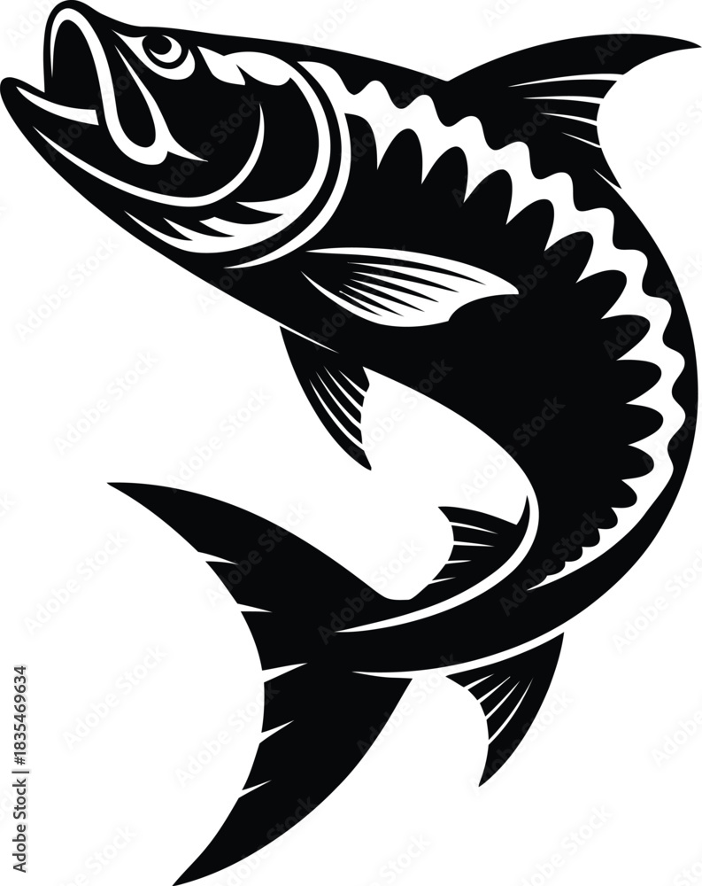 Fototapeta premium Big game fish jumping out of water silhouette icon