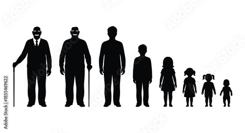 Silhouettes of a family showing growth stages from elderly to infant