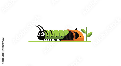 Cartoon caterpillar entering a cocoon