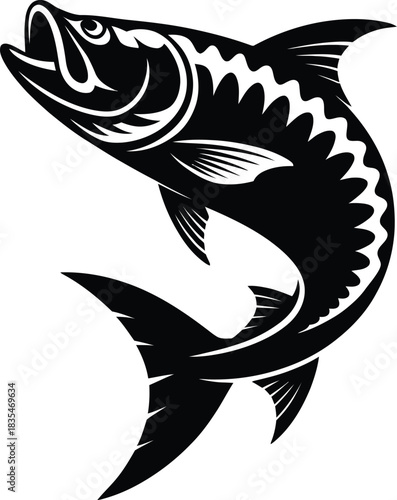 Big game fish jumping out of water silhouette icon
