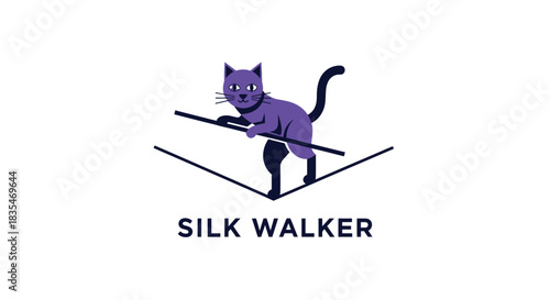 A violet cat balances on a tightrope