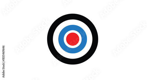 Concentric circles red center, blue, white, black rings on white background