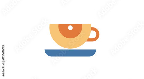 Simple flat design of a cup of liquid on a saucer