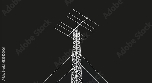Detailed View of a Tall Radio Tower with Antennae.