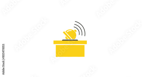 Yellow satellite dish on a stand emitting waves