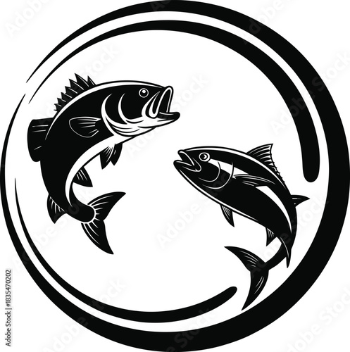 Black fish yin yang symbol silhouette in a circle