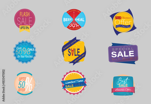 Collection Of  Colorful sale and discount offer badges 