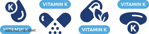 vitamin K, K, vitamin, supplement, pill, capsule, drop, leaf, health, nutrition, medical, icon, symbol, graphic, vector, illustration, blue, white, health care, wellness, dietary, essential, nutrient,
