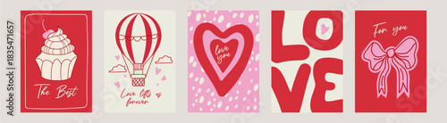 Minimalist Valentine’s Day card set with hand drawn hearts and romantic illustrations. Clean vector designs perfect for greeting cards, love notes, prints, and holiday decor.