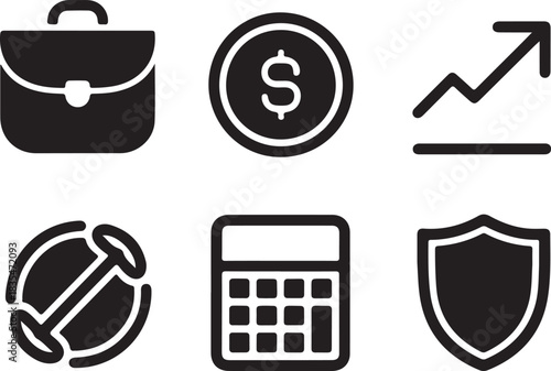 Business and finance icon set in black and white simple style