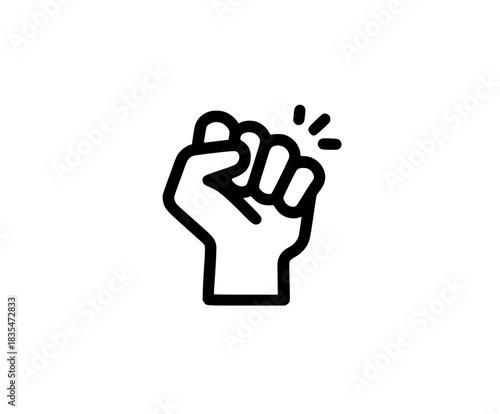 Powerful Black White Icon Fist Raising Droplet | Clean, isolated vector art for creative projects.