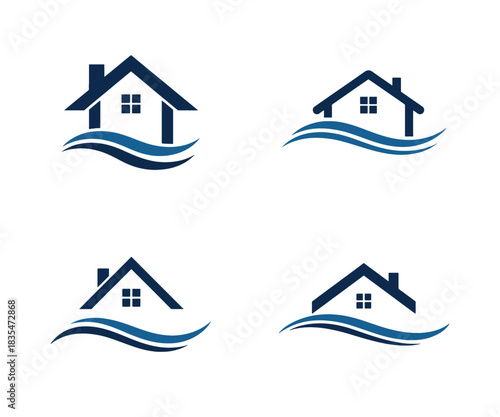House wave real estate logo vector design collection