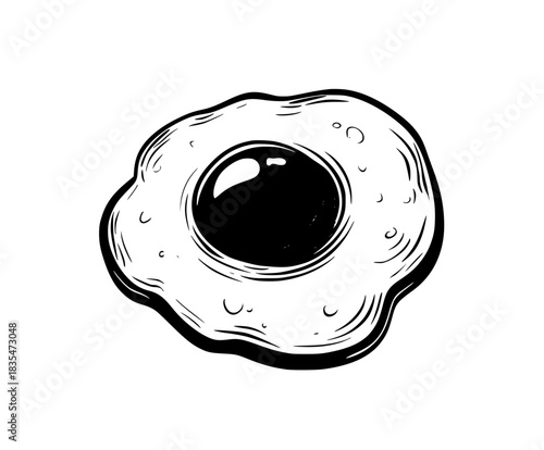 Monochrome Egg, Black White, Simple Bold Design, Flat Vector Icon, Fried Egg | Clean, isolated vector art for creative projects.