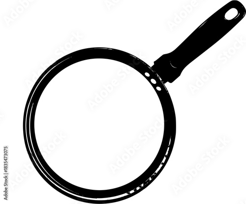 black white world culinary adventures awaits this frying pan | Clean, isolated vector art for creative projects.