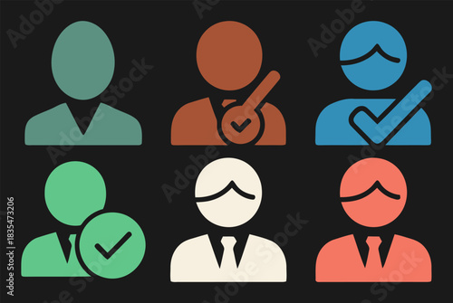 Comprehensive client status icon set featuring active inactive pending vip loyal new suspended and blocked states for diverse applications