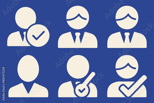Solid filled client status icon set featuring active inactive pending vip loyal new suspended blocked with blue background elements