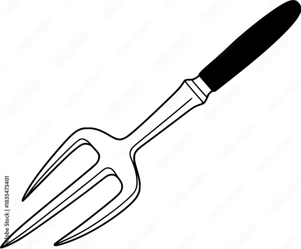 Fototapeta premium Silhouette Hand Cultivator Tool Black White | Clean, isolated vector art for creative projects.