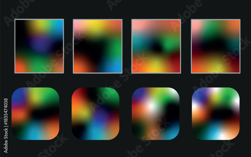 Colorful abstract banner set with glossy web design elements. 3D abstract liquid surface squer shape.