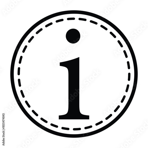 Unique Gothic Style Information Icon: White 'i' Symbol with Accented Serif Font on a Solid Black Circle for Medieval Design and Gaming UI.