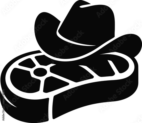 Western cowboy hat and steak silhouette for grilling and beef