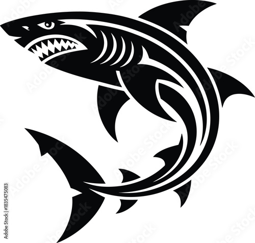 Ferocious tribal black shark design silhouette