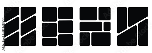 6 photo collage mockup frame. Image collage layout template set. Photo album or memory wall idea for banner, poster, mockup, flyer, brochure. Vector illustration