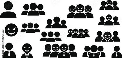 Group of people icons with normal and evil faces