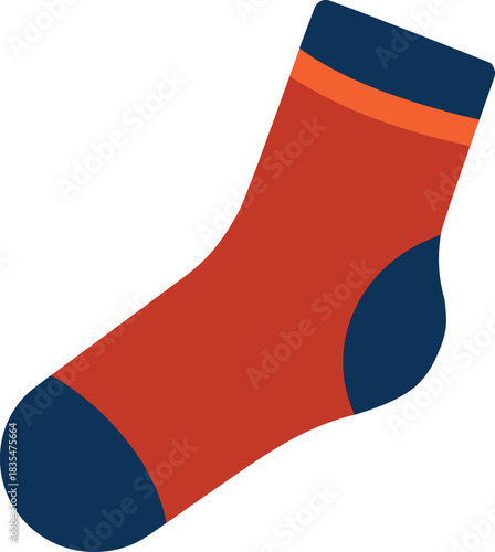 Red Sock Illustration with Blue Accents and Orange Stripe for Fashion and Apparel Design