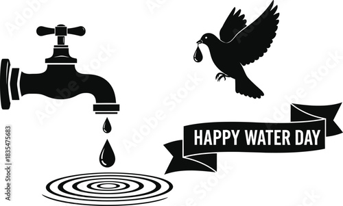 World water day concept with faucet bird and banner