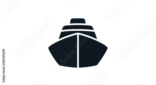 Front View Silhouette of a Cruise Ship on White Background.