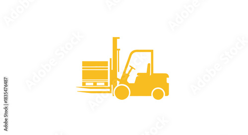 Yellow forklift with a box on a pallet