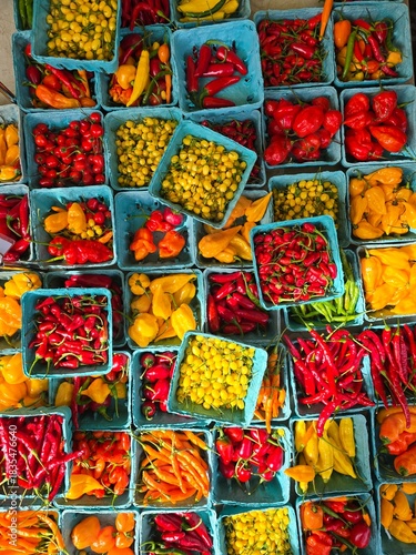Bunch of colorful hot peppers