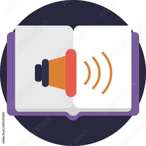 A book with sound waves, representing an audio version for accessibility.