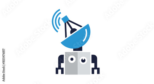 Flat, blue, satellite-head robot
