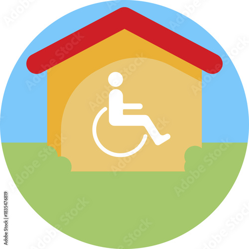 A building icon with a wheelchair symbol representing accessible entry or services.