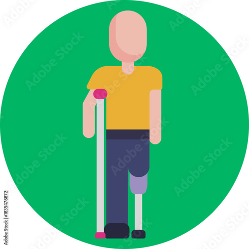 Mobility-aided person – Shows a person adapting to limb loss using assistive devices.